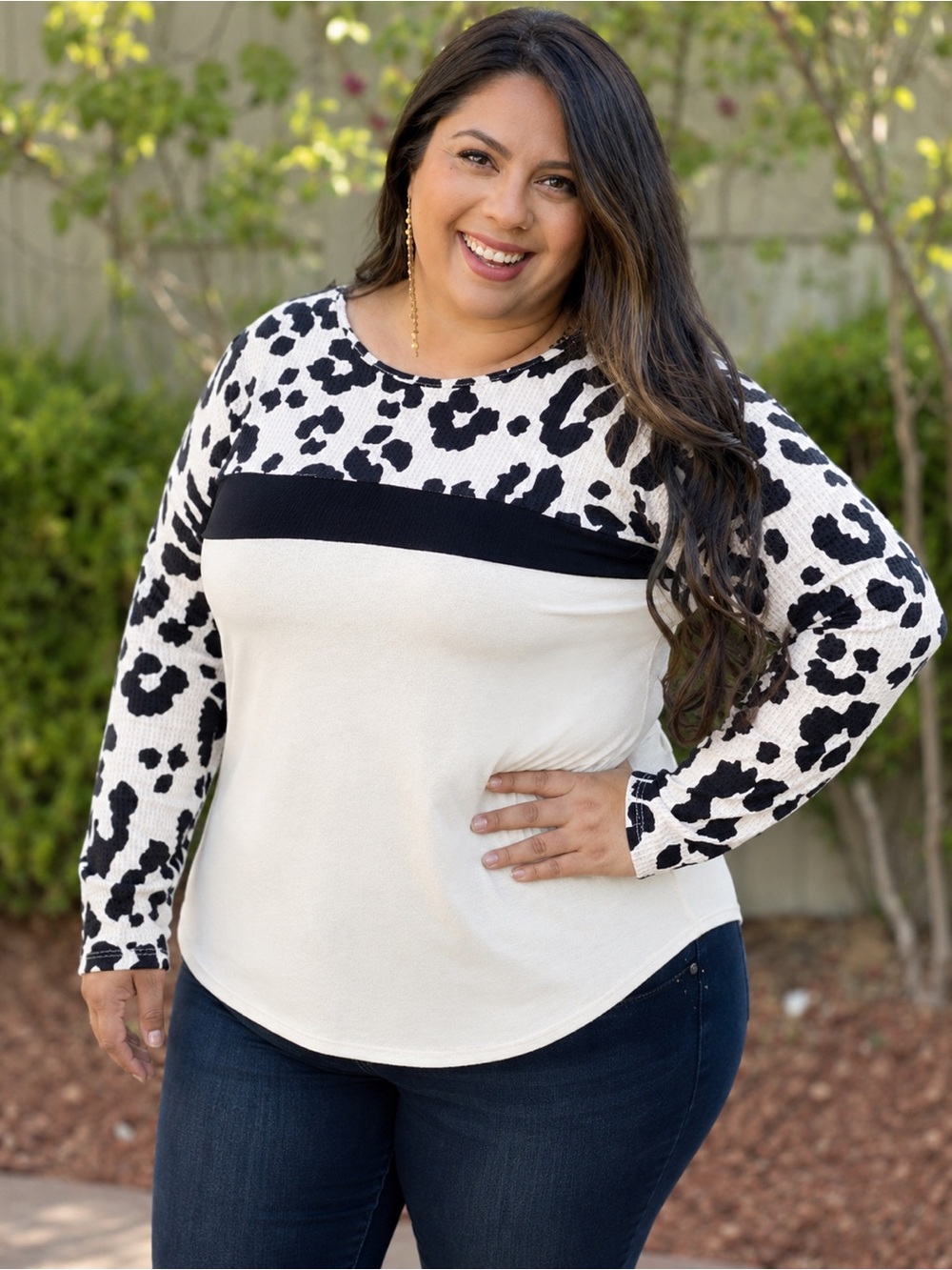 🩷. 206. Leopard Print Color Block Top Women’s Long Sleeve Casual Animal Print